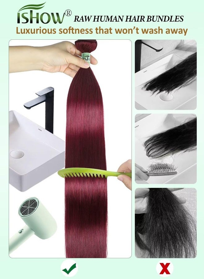 ISHOW Raw Human Hair Bundles, 100% Unprocessed Virgin Human Hair, 15A Straight Premium Quality Bundles Producer, 14 Inch Single Bundle, Long Lasting, Red Burgundy Color 99J - Image 5